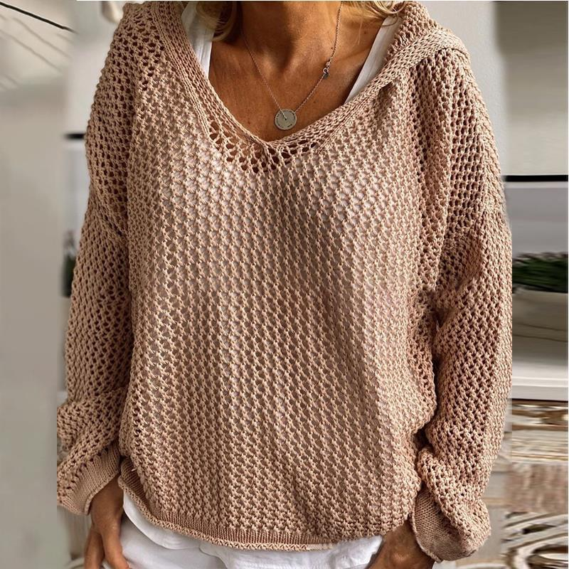 Knitted Hooded Lightweight Loose-Fit Sun-Protective Sweater