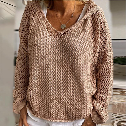 Knitted Hooded Lightweight Loose-Fit Sun-Protective Sweater