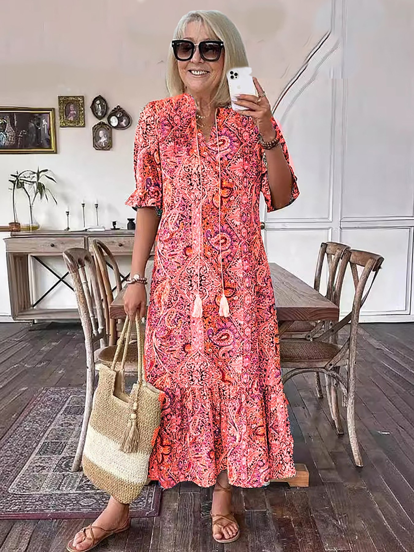 Summer Casual Vacation Paisley Print Dress