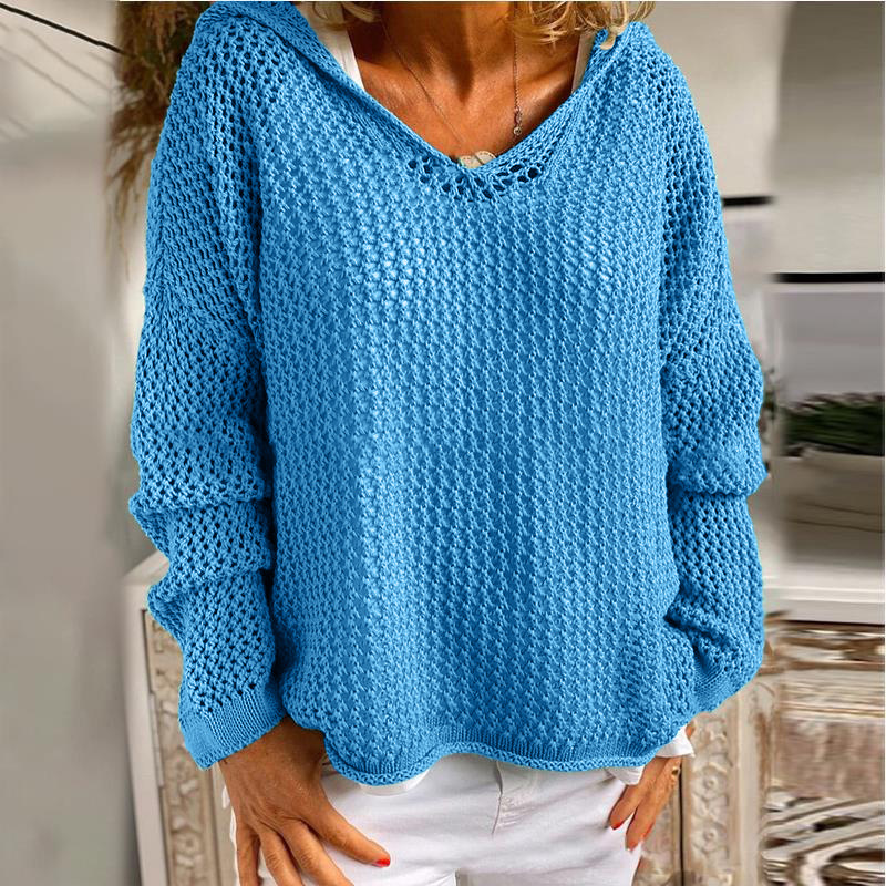Knitted Hooded Lightweight Loose-Fit Sun-Protective Sweater