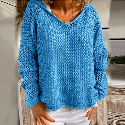 Knitted Hooded Lightweight Loose-Fit Sun-Protective Sweater