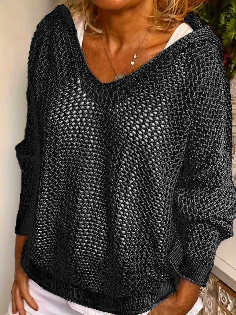 Knitted Hooded Lightweight Loose-Fit Sun-Protective Sweater