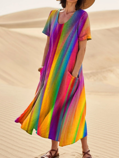 Women's Short-Sleeved Printed Long Dress