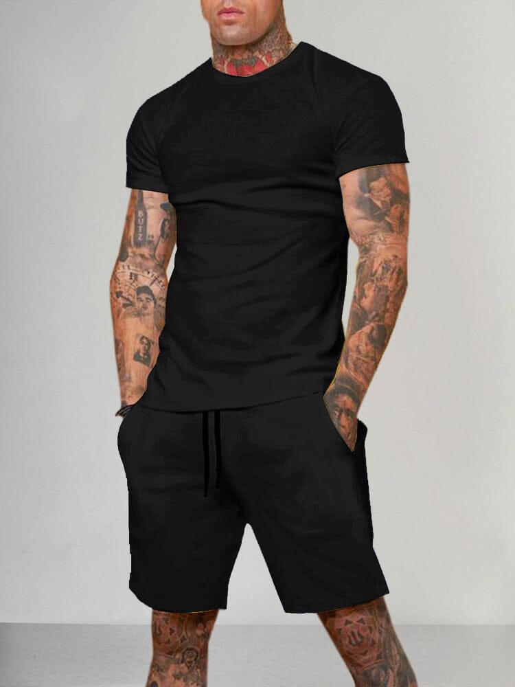 Solid Color Short Sleeve Casual Set