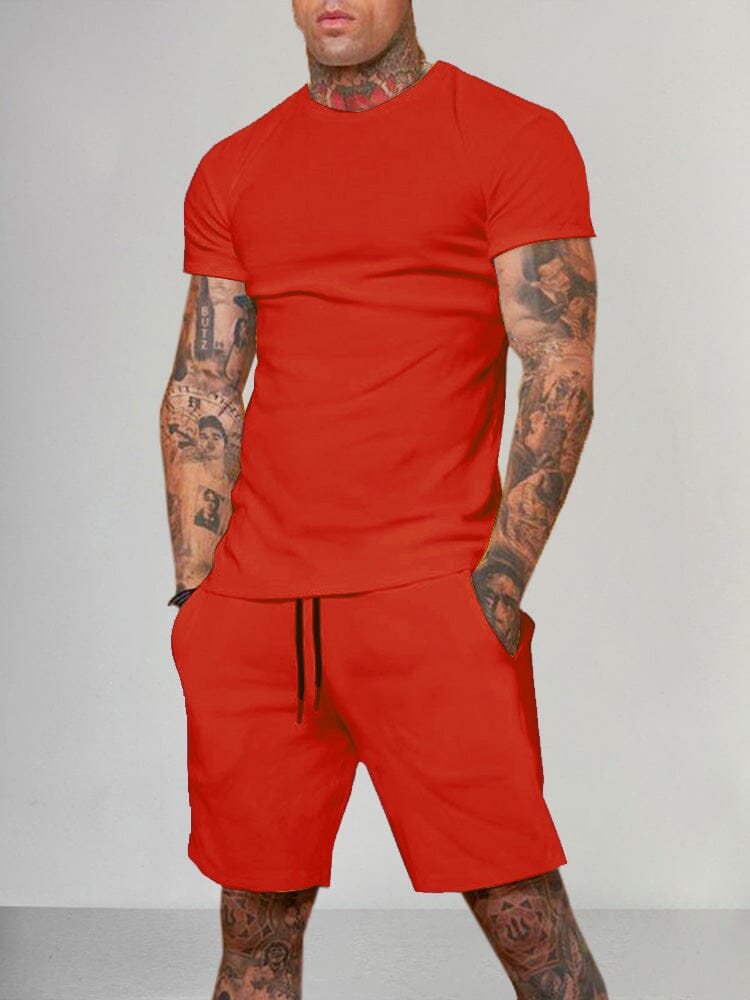 Solid Color Short Sleeve Casual Set