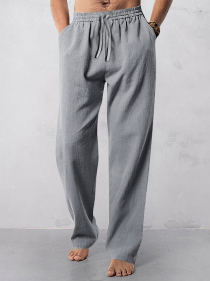 Casual Straight-Leg Cotton Linen Pants