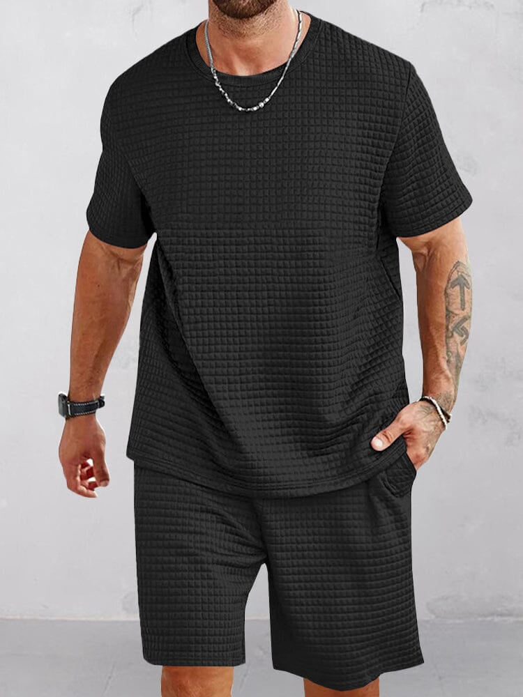 Casual Simple Waffle Tracksuit Set