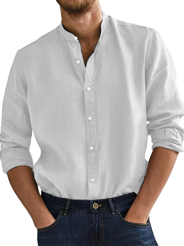  Men's Fashion Business Comfortable Stand-up Collar Long-sleeved Shirt 