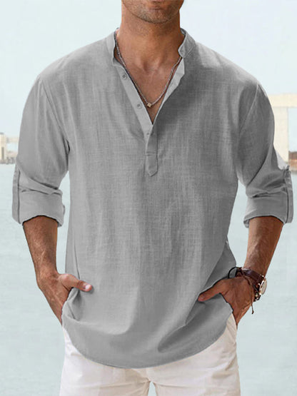 Men's  Summer Cotton Linen Casual Long Sleeve Shirt