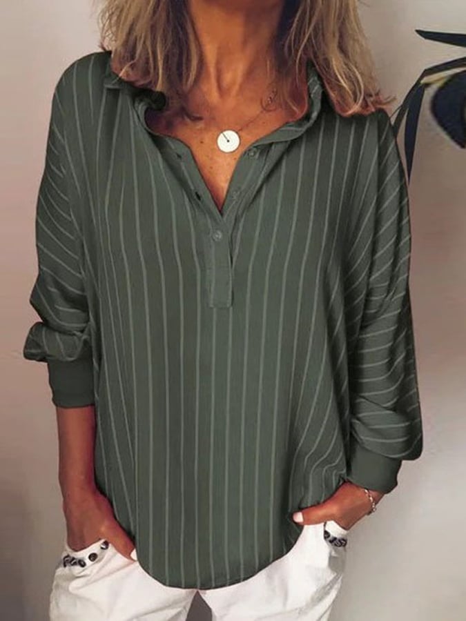 Casual Comfortable Loose Striped Long Sleeve Shirt