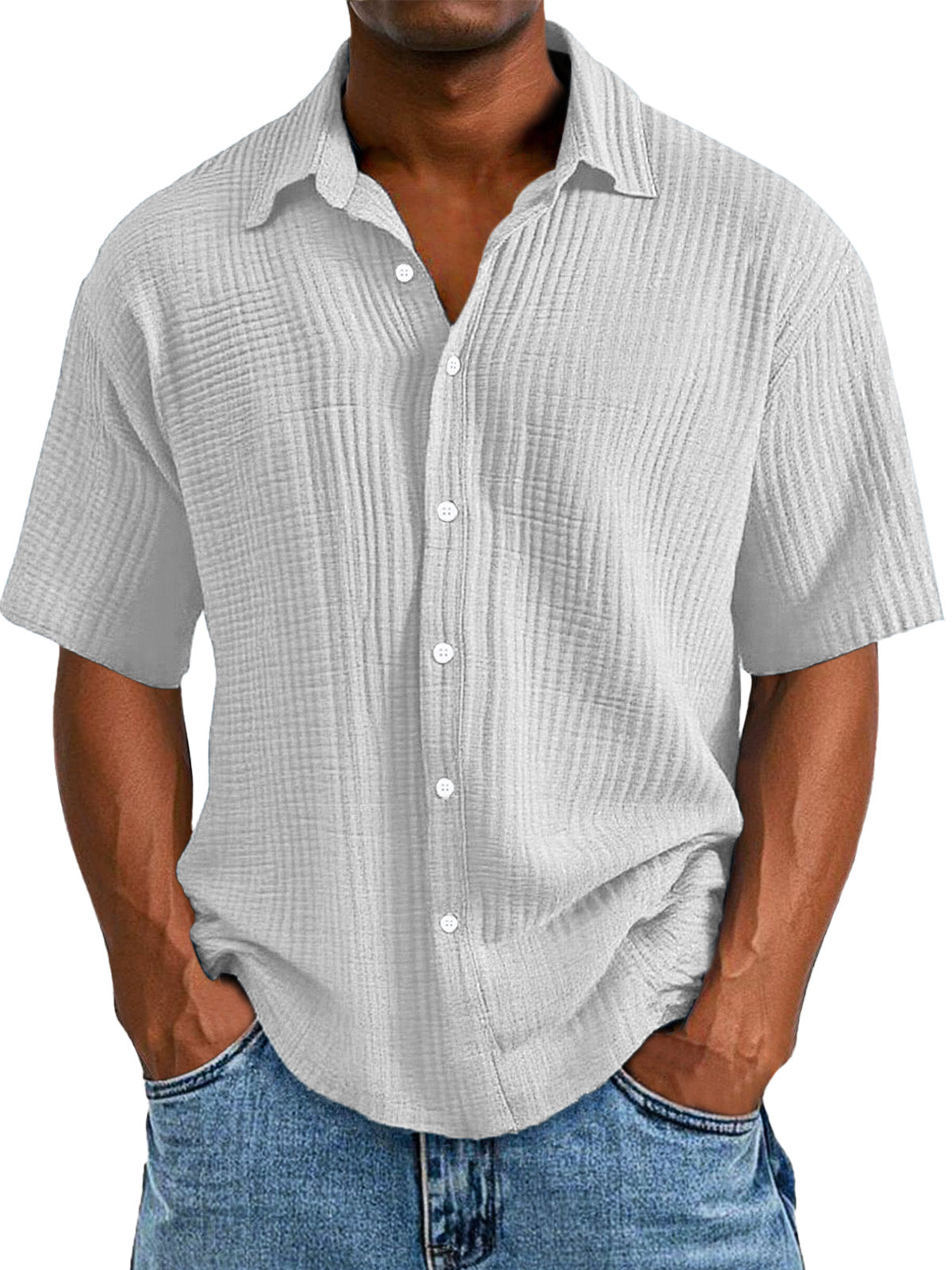 🌈Men's Casual Loose And Comfortable Textured Short-sleeved Shirt