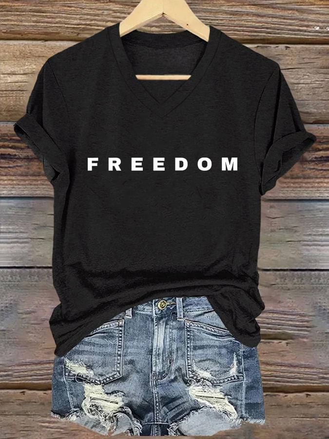 🕊️ Freedom Print V Neck T-shirt