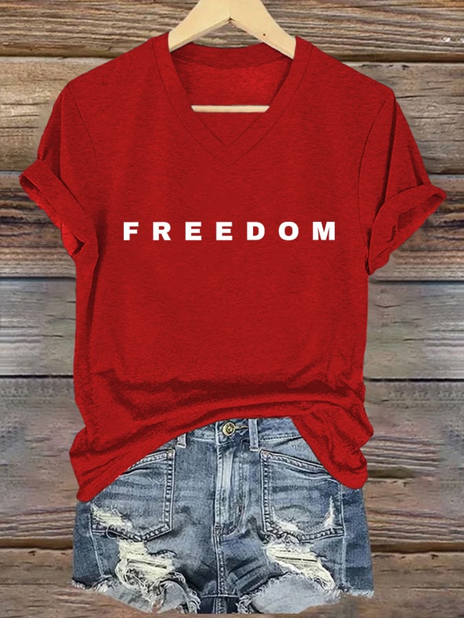 🕊️ Freedom Print V Neck T-shirt