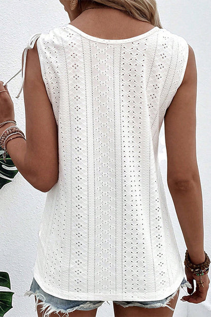 Solid Color U Neck Drawstring  Casual Tops