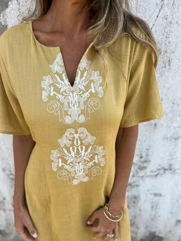 Spring and summer round neck fashion loose printed long dress robe