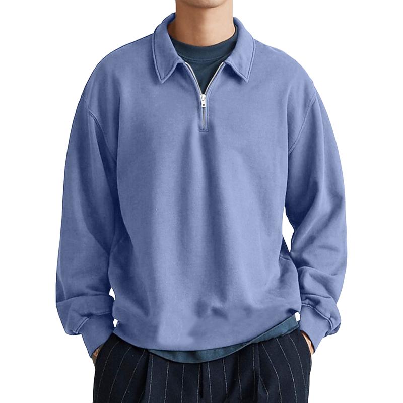Men's Casual Half-zip Lapel Loose Pullover Polo Shirt