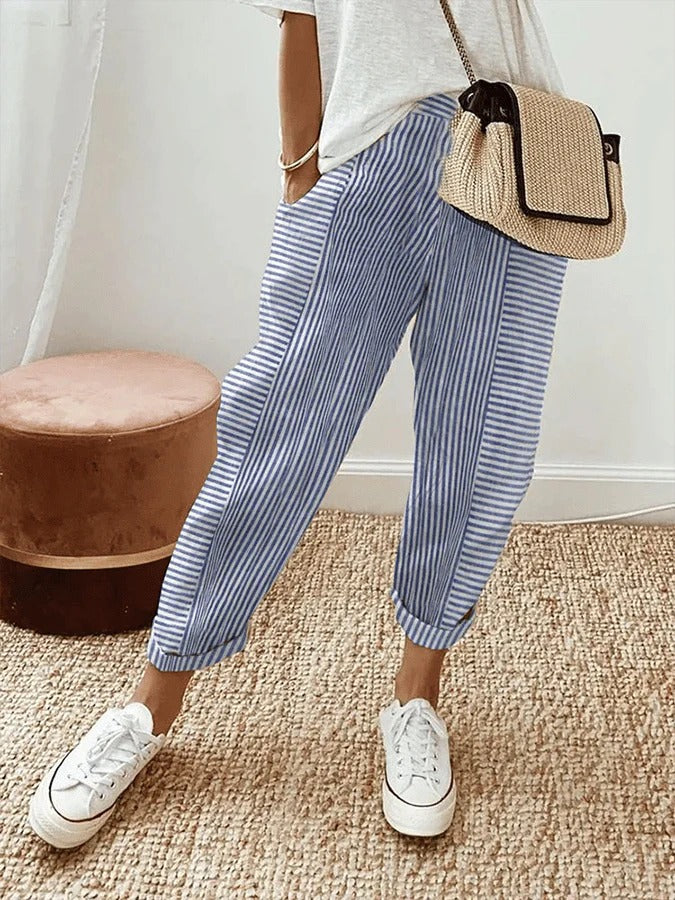 Classic Striped Cotton Trousers