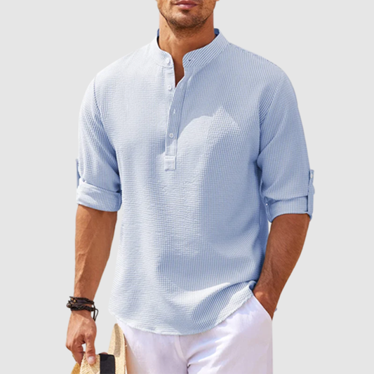 Men's Linen Henley Shirt Beach T Shirts Vertical Striped Hawaiian Shirts