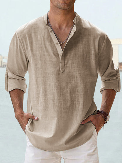 Men's  Summer Cotton Linen Casual Long Sleeve Shirt