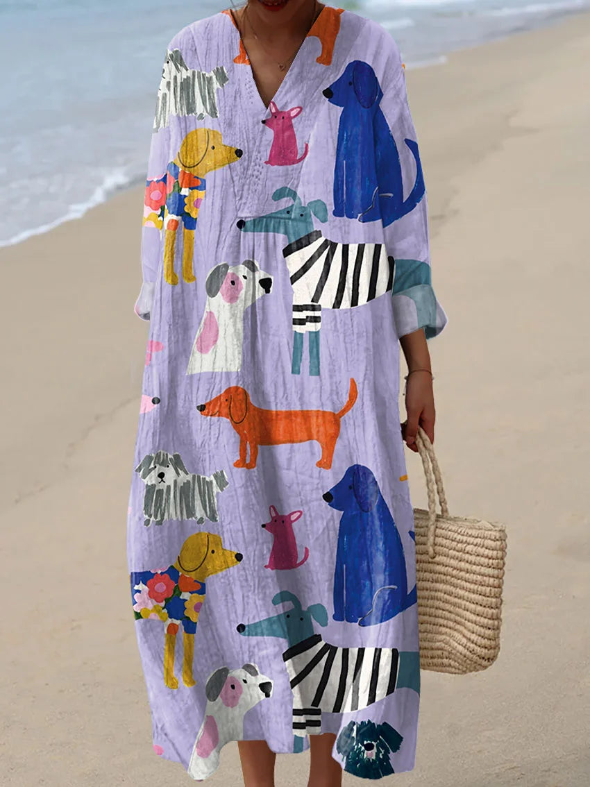 Women's Abstract Pattern Art Print Cotton Dress.