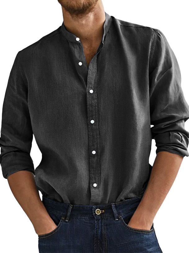  Men's Fashion Business Comfortable Stand-up Collar Long-sleeved Shirt 