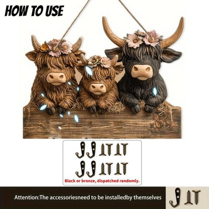 🎁Last Day Sale 49% OFF🎅2D Rustic Highland Cow Wooden Ornament 🐮