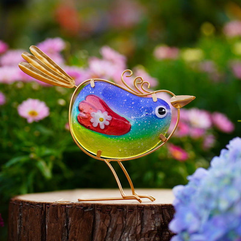 Funny Metal & Glass Bird Decor