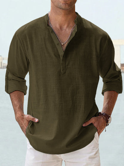 Men's  Summer Cotton Linen Casual Long Sleeve Shirt