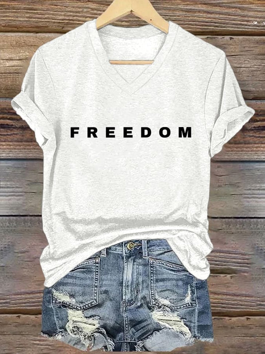 🕊️ Freedom Print V Neck T-shirt