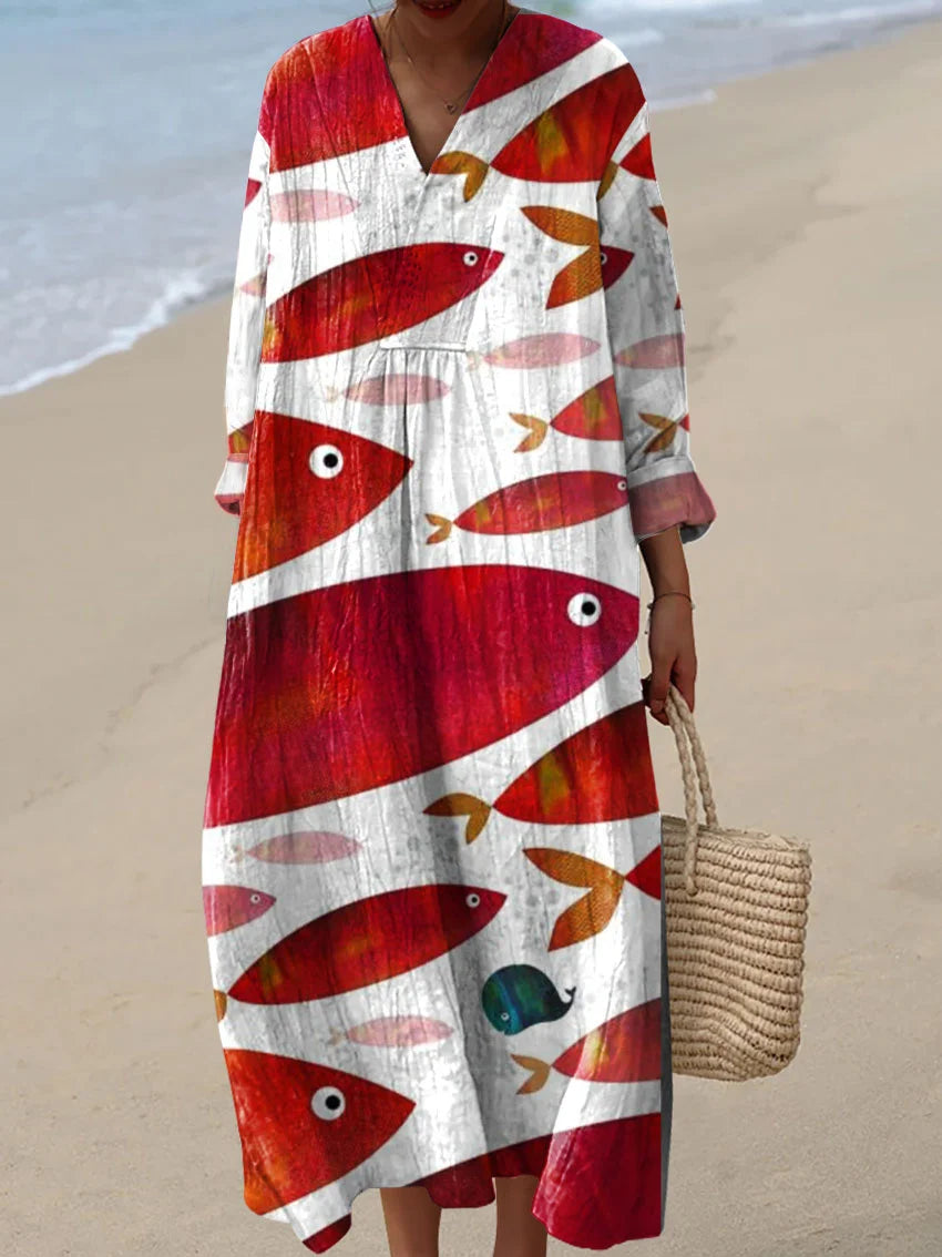 Women's Abstract Pattern Art Print Cotton Dress.