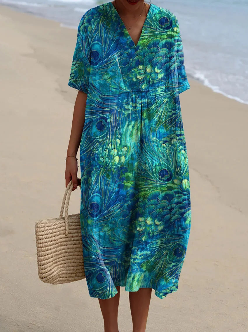 Women's Abstract Pattern Art Print Cotton Dress.