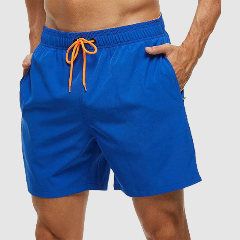 Men's Solid Color Quarter Casual Beach Shorts With Zippered Pockets And Mesh Lining Swimwear