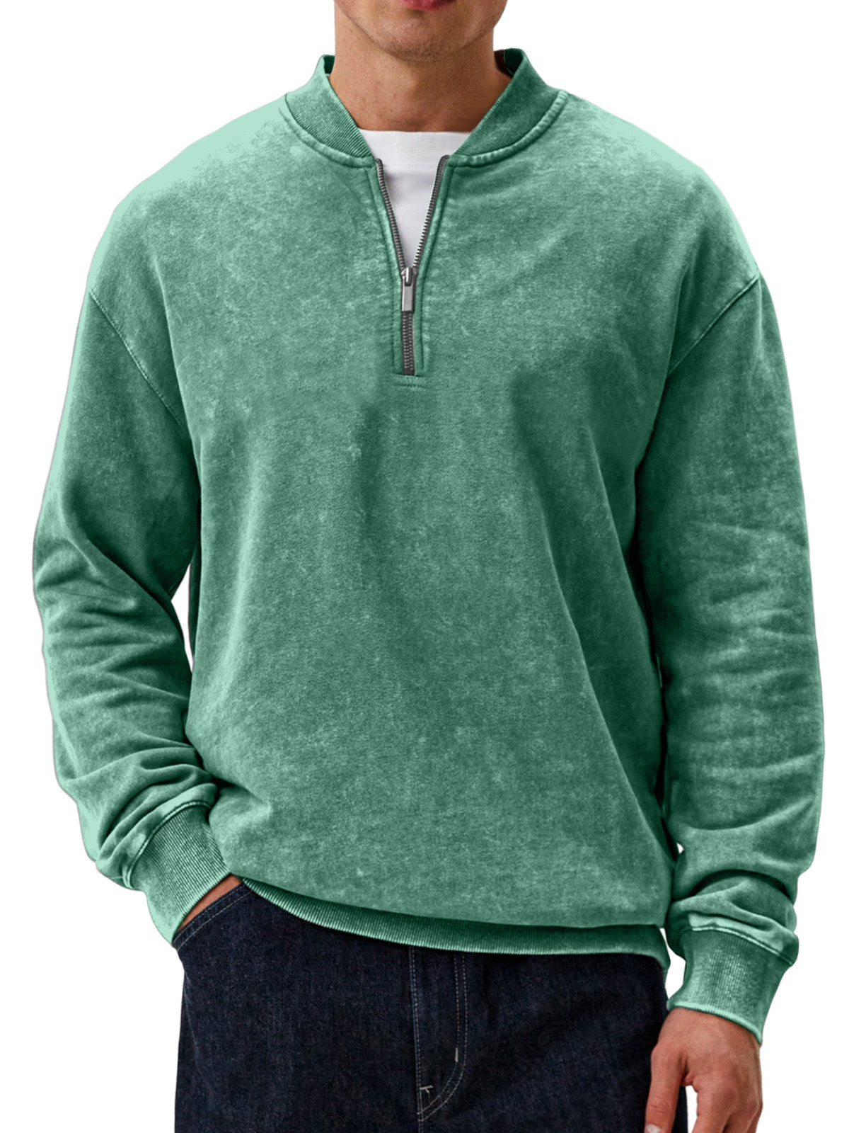 Men's Casual Retro Baseball Collar Zipper Long-sleeved Sweatshirt