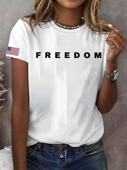 Women's Freedom American Flag Print Casual T-shirt