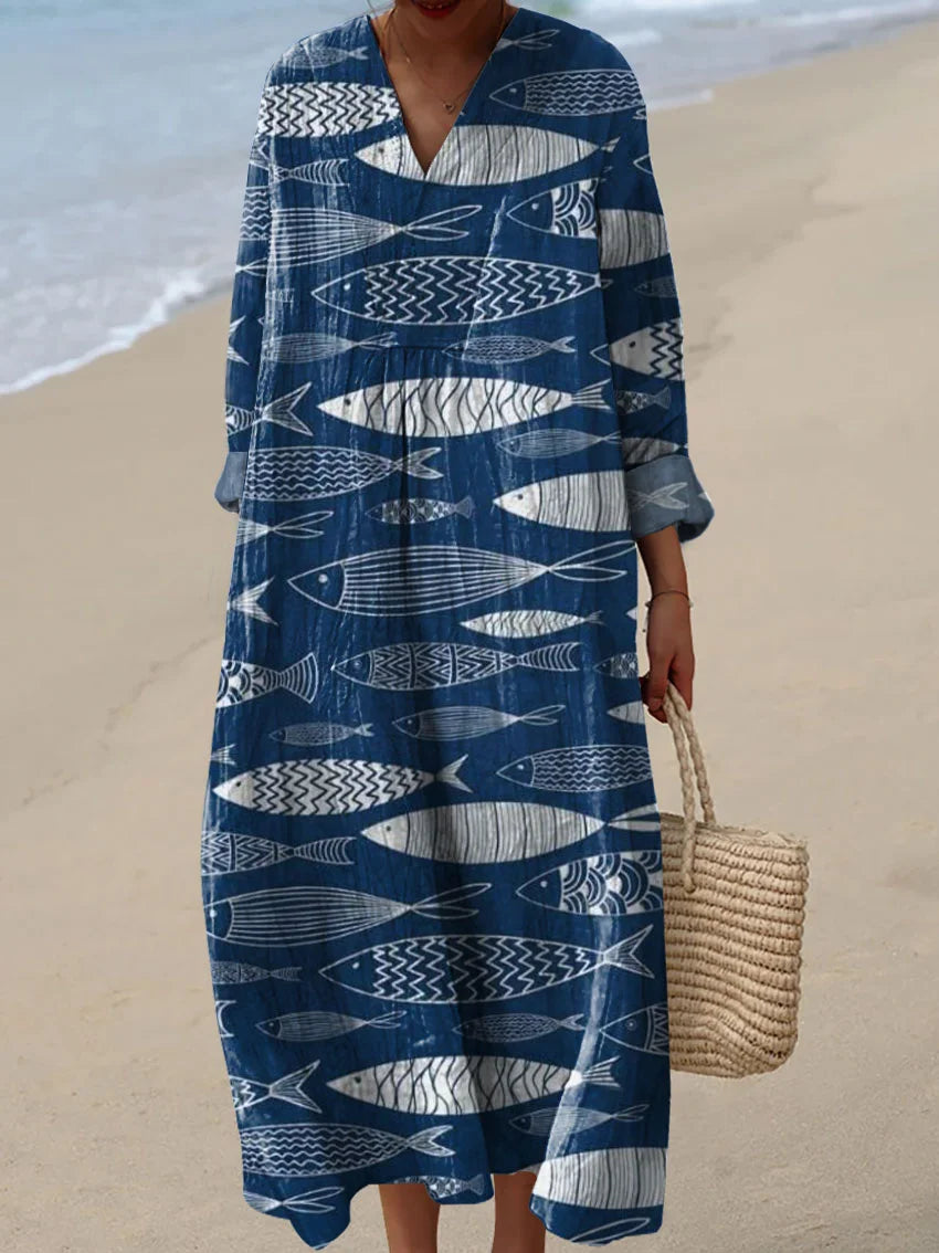 Women's Abstract Pattern Art Print Cotton Dress.