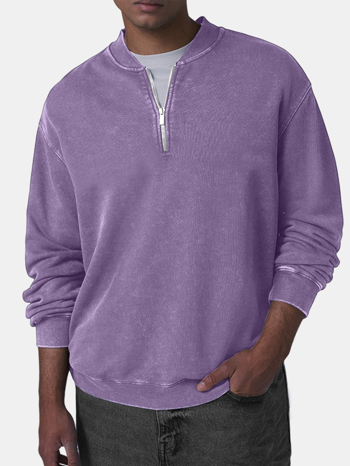 Men's Retro Casual Baseball Collar Zip Long Sleeve Top