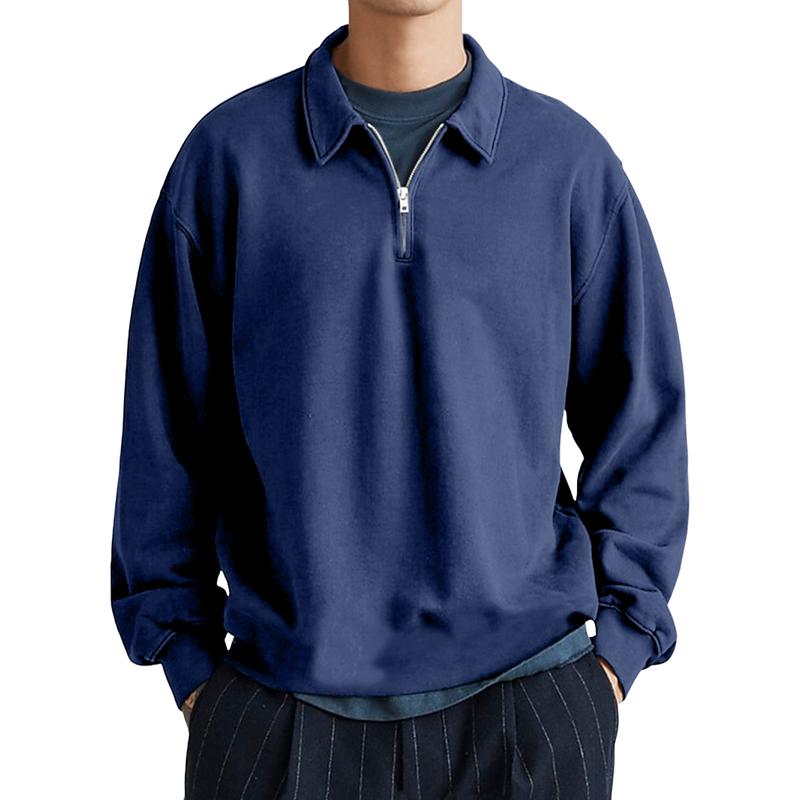 Men's Casual Half-zip Lapel Loose Pullover Polo Shirt