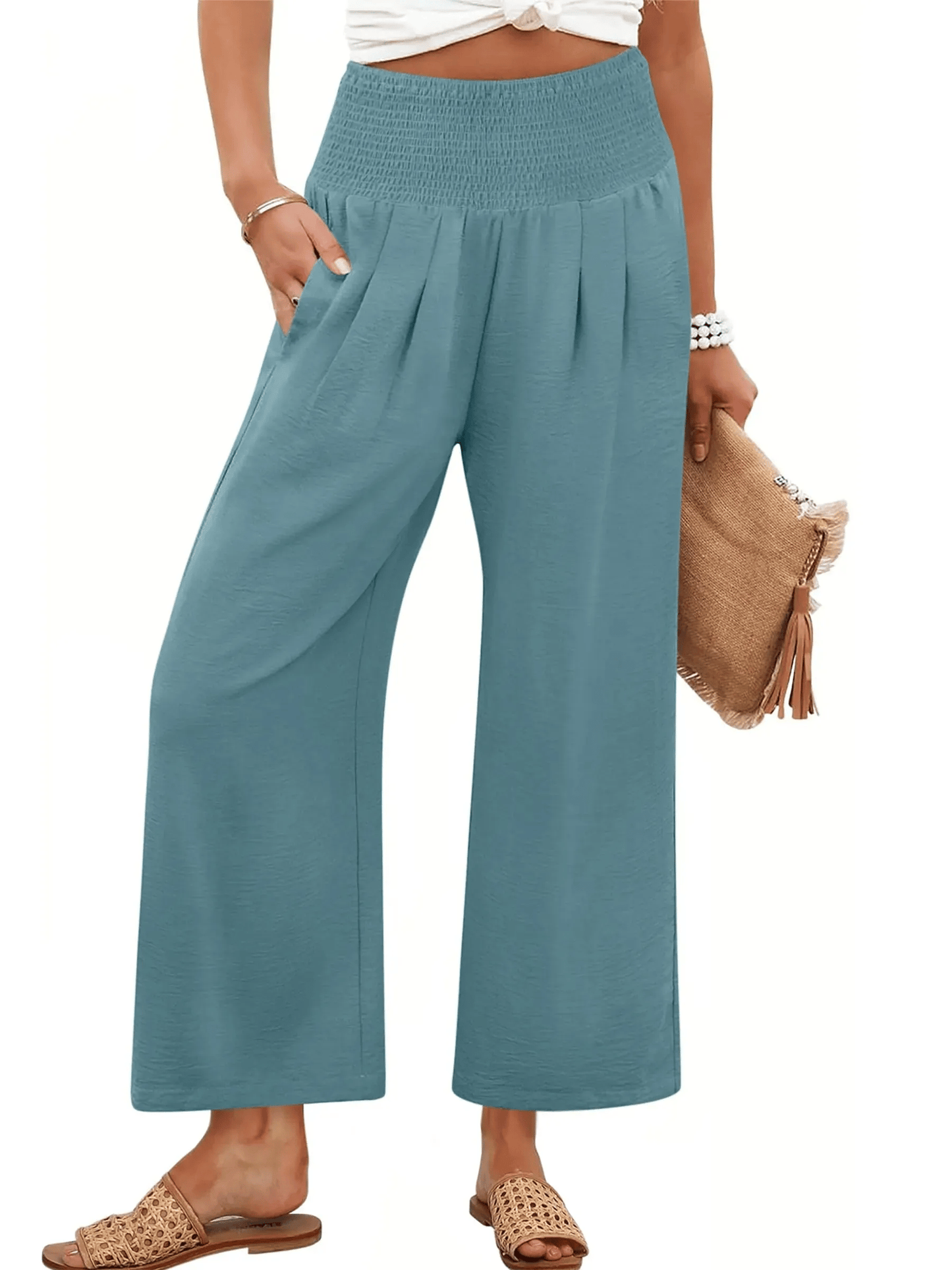 Women's Smocked Waist Wide Leg Palazzo Pants