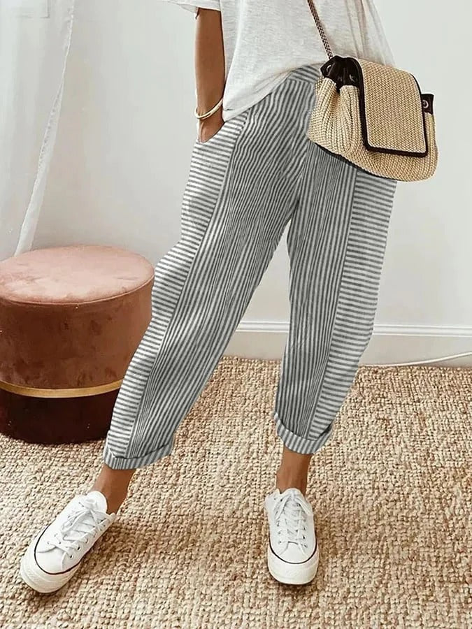 Classic Striped Cotton Trousers