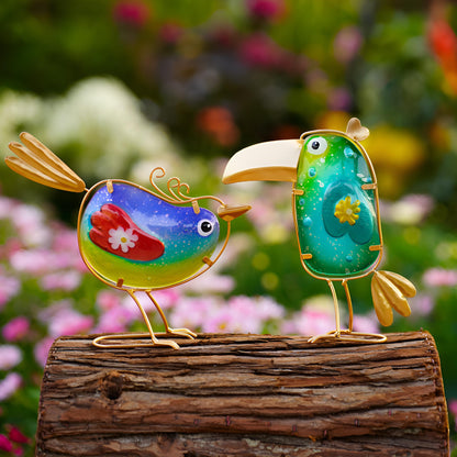 Funny Metal & Glass Bird Decor