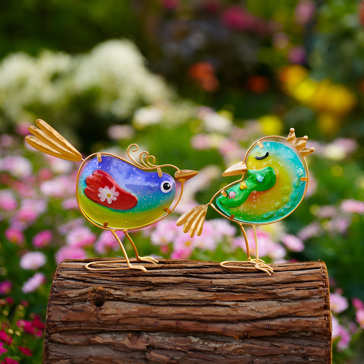 Funny Metal & Glass Bird Decor