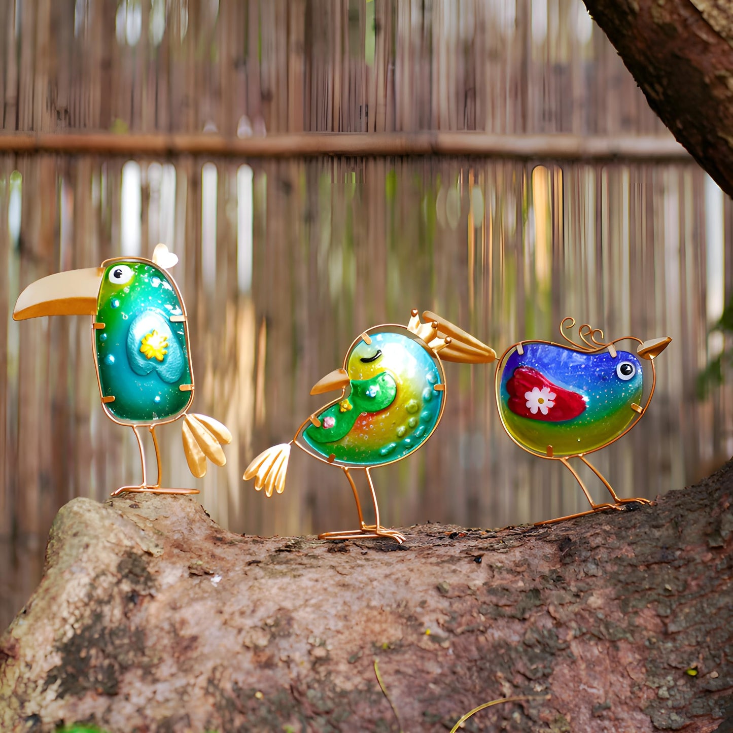 Funny Metal & Glass Bird Decor